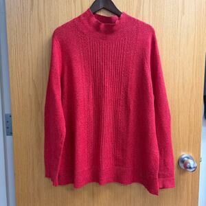 Old Navy Red Ribbed Mock Neck Knit Sweater Minimalist Grandmacore Soft Girl XL